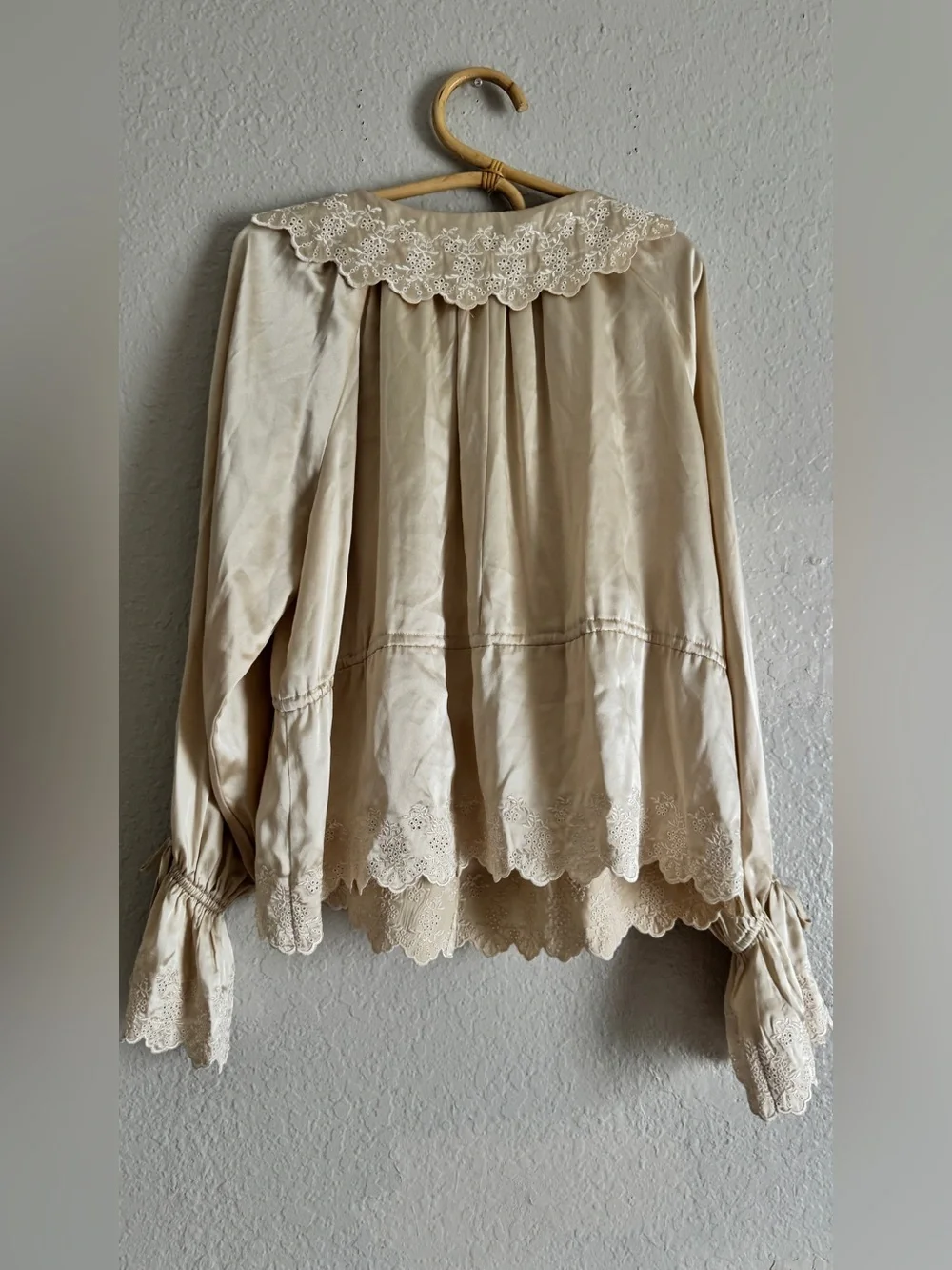 Reformation Cream Eyelet-Trim Peplum Blouse